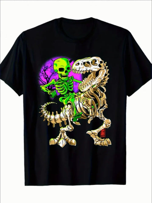 Green Skull Tyrannosaurus Rex Halloween Fossil Dinosaur T-shirt For