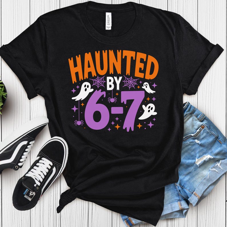 Haunted by 6 7 Shirt – Viral Halloween Meme Tee, Spooky Ghost Joke Unisex T-Shirt