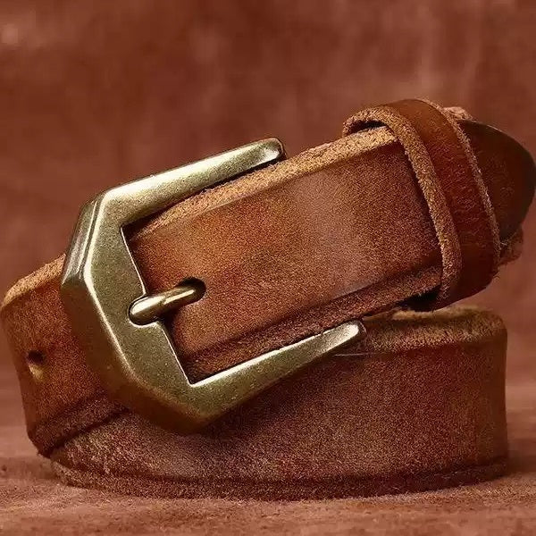 Men’s Leather Casual Jeans Belt – Handmade Grain Cowhide Leather, Everyday Wear with Gift Box, Cowboy belt