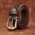 Men’s Leather Casual Jeans Belt – Handmade Grain Cowhide Leather, Everyday Wear with Gift Box, Cowboy belt