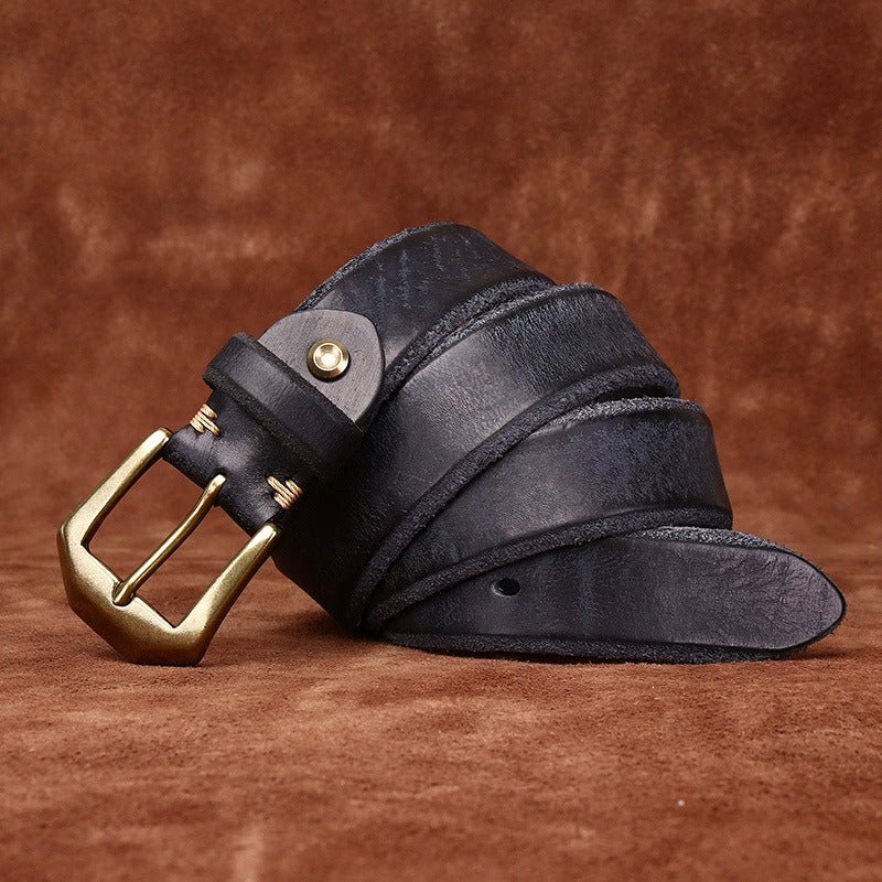 Men’s Leather Casual Jeans Belt – Handmade Grain Cowhide Leather, Everyday Wear with Gift Box, Cowboy belt