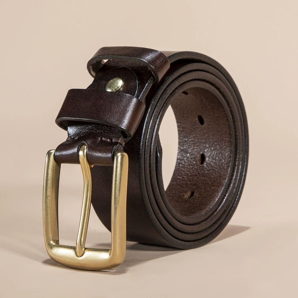 Men's Leather Belt Classic - Handmade IN THE USA, 100% Full-Grain Genuine Cowhide Leather Classic Design, Adjustable Fit, Durable Material, Ideal for Everyday Wear, Vintage Cross Buckle with Gift Box