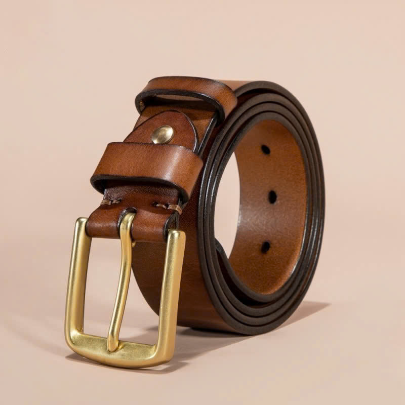 Men's Leather Belt Classic - Handmade IN THE USA, 100% Full-Grain Genuine Cowhide Leather Classic Design, Adjustable Fit, Durable Material, Ideal for Everyday Wear, Vintage Cross Buckle with Gift Box