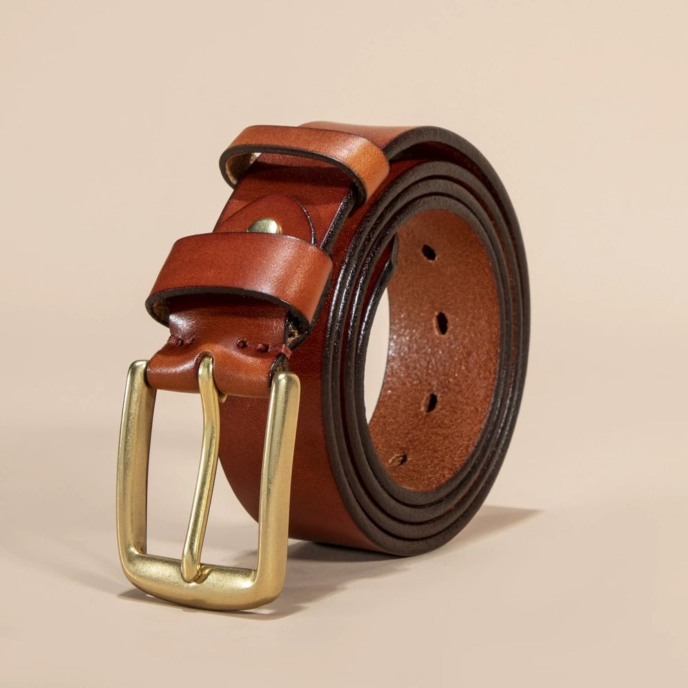 Men's Leather Belt Classic - Handmade IN THE USA, 100% Full-Grain Genuine Cowhide Leather Classic Design, Adjustable Fit, Durable Material, Ideal for Everyday Wear, Vintage Cross Buckle with Gift Box