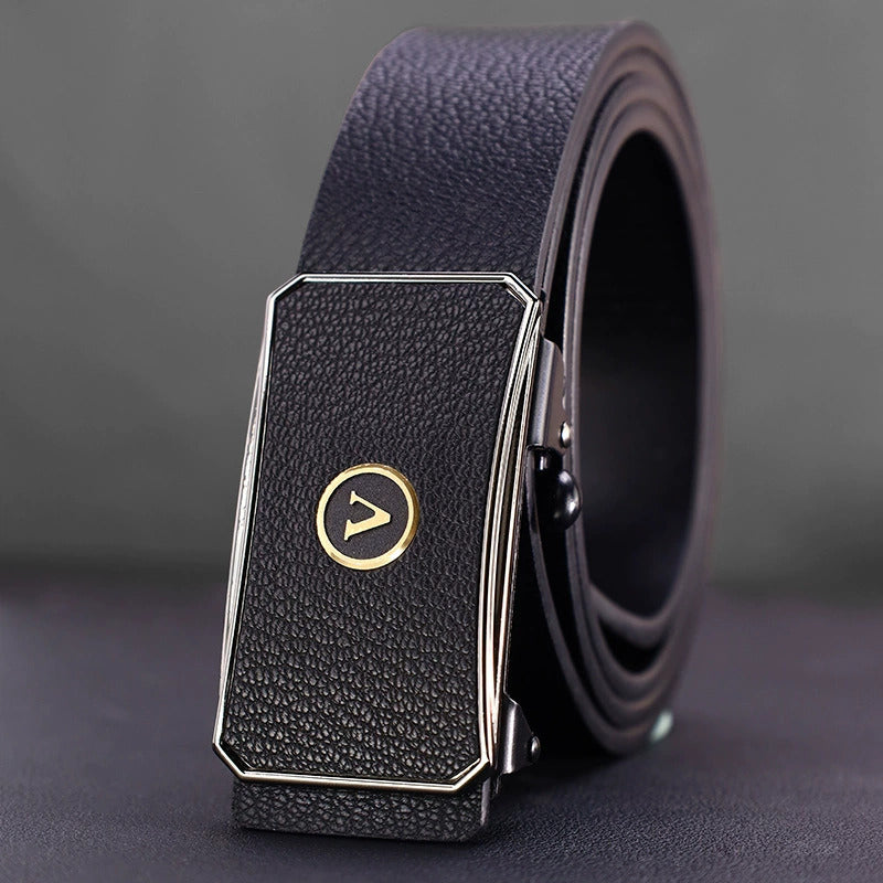 Ratchet Belt for Men – Adjustable Automatic Buckle, Genuine Leather, No-Hole Fit for Business & Casual cinturon de hombre