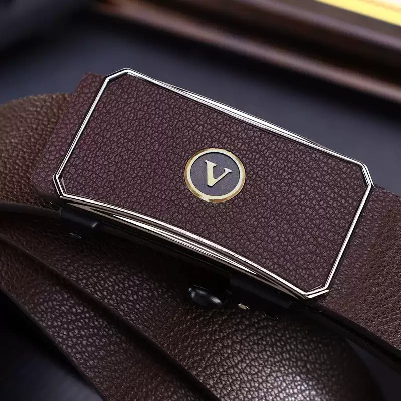 Ratchet Belt for Men – Adjustable Automatic Buckle, Genuine Leather, No-Hole Fit for Business & Casual cinturon de hombre