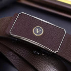 Ratchet Belt for Men – Adjustable Automatic Buckle, Genuine Leather, No-Hole Fit for Business & Casual cinturon de hombre