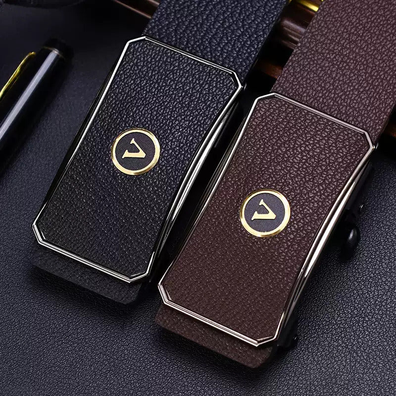 Ratchet Belt for Men – Adjustable Automatic Buckle, Genuine Leather, No-Hole Fit for Business & Casual cinturon de hombre