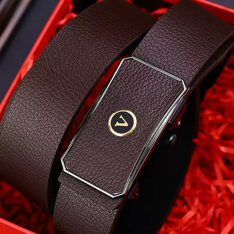 Ratchet Belt for Men – Adjustable Automatic Buckle, Genuine Leather, No-Hole Fit for Business & Casual cinturon de hombre