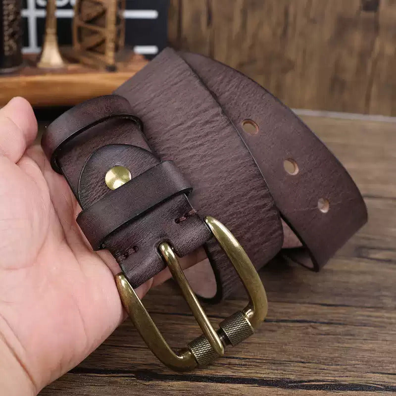Men’s Grain Cowhide Leather Belt – Handmade Amish Style, Heavy Duty Jeans & Work Belt with Replaceable Buckle, Cowboy belt