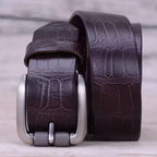 Men's Leather Belt with Alligator Embossed Pattern & Classic Brass Buckle - Premium Quality for Jeans, Dress Pants, or Work dicky men