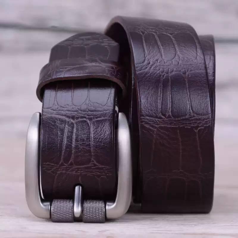 Men's Leather Belt with Alligator Embossed Pattern & Classic Brass Buckle - Premium Quality for Jeans, Dress Pants, or Work dicky men