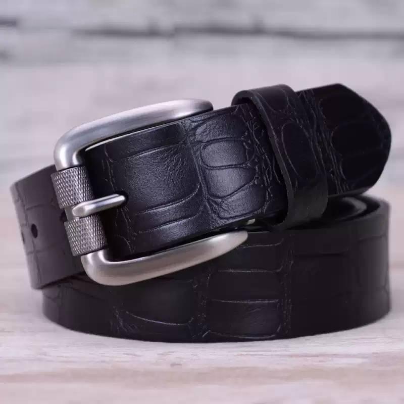 Men's Leather Belt with Alligator Embossed Pattern & Classic Brass Buckle - Premium Quality for Jeans, Dress Pants, or Work dicky men