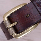 Men's Leather Belt with Alligator Embossed Pattern & Classic Brass Buckle - Premium Quality for Jeans, Dress Pants, or Work dicky men