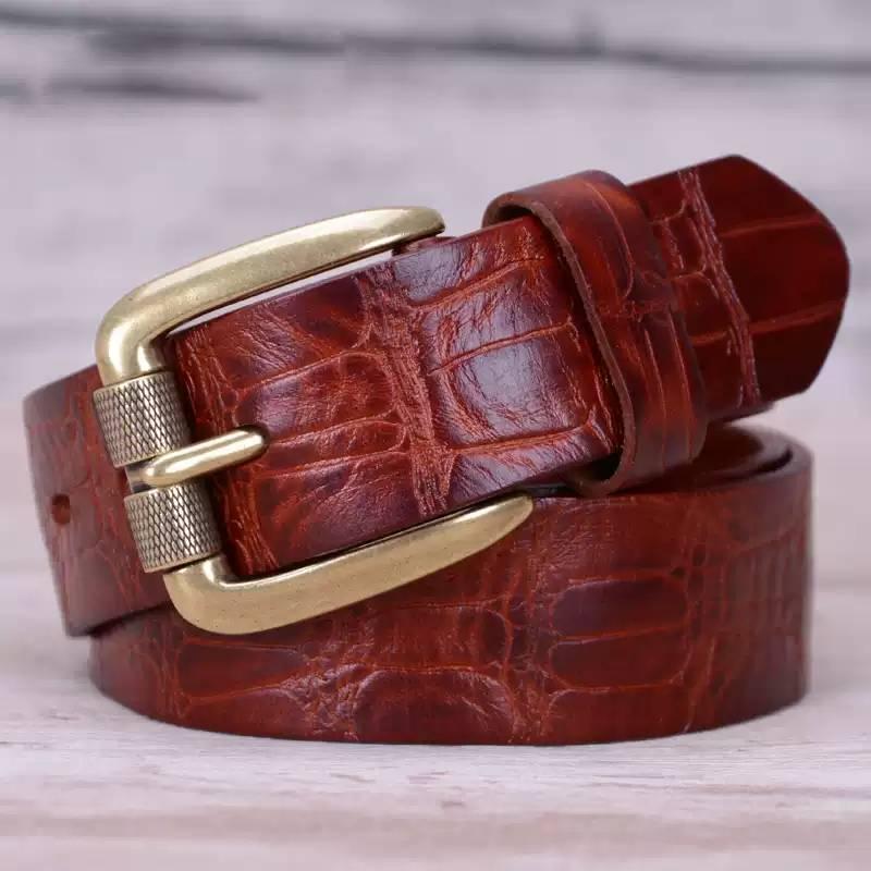 Men's Leather Belt with Alligator Embossed Pattern & Classic Brass Buckle - Premium Quality for Jeans, Dress Pants, or Work dicky men